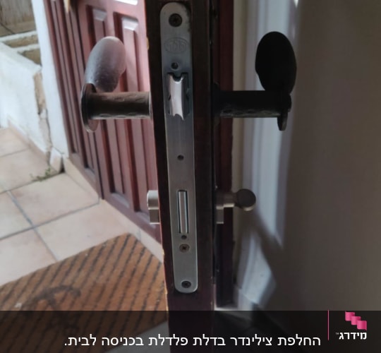 מנעול דלת עם ידיות מתכת פתוחות